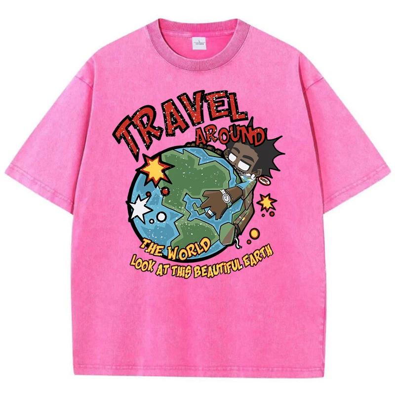 Summer World Tour T-shirt Men's and Women's Water Wash Vintage T-shirt Breathable Casual Comfortable Top Clothing