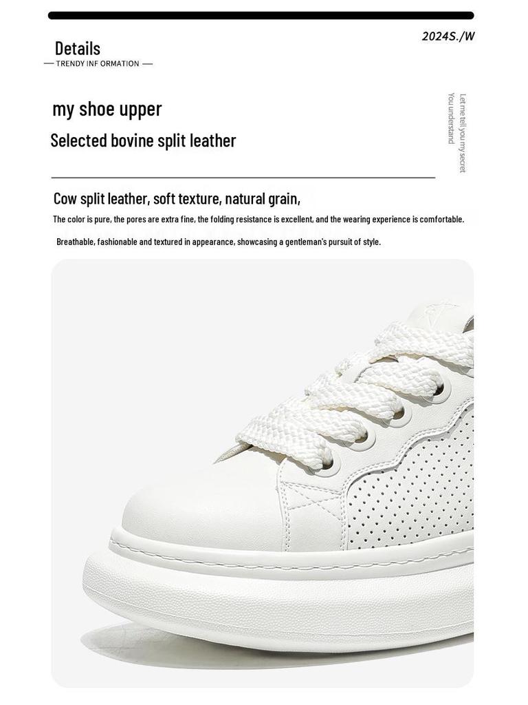 Mopei Men's Summer Cowhide Casual Sneakers - Soft Sole, Shock Absorption, Breathable, Versatile, Comfortable Dad Shoes.