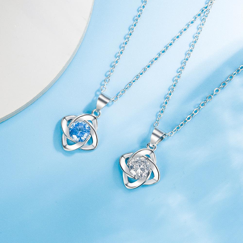 Huopin Lucky Clover Necklace Pendant Set, Female Summer Couple Bracelet, Cute And Elegant Blue Leaf Ear Jewelry