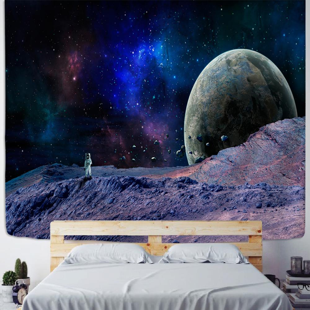 Milky Way Tapestry Space Interstellar Universe Moon Sun Earth Wall Tapestry Wall Decor Fabric Polyester Hanging Wall Tapestry