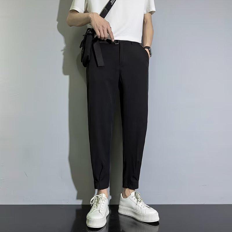 Fashion simple youth popular ins lazy solid color trendy trousers men's casual trend summer trousers new