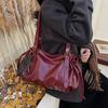 Glossy PU Leather Tote Bag Solid Color Big Charm Large Capacity Shoulder Purse Vintage Style Crossbody Bag for Women Daily Use