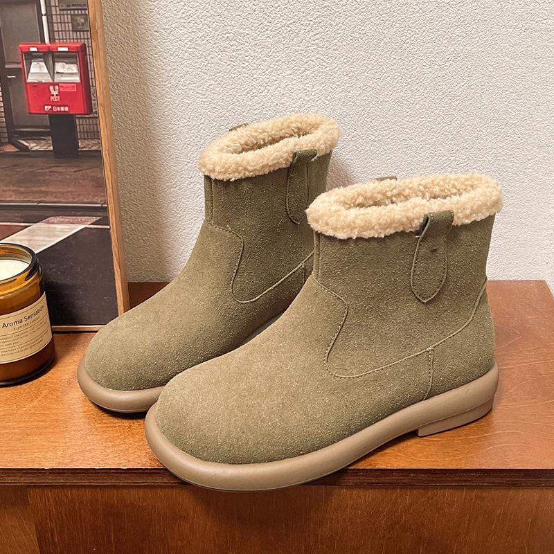 

6059-3 Huiliya осень-зима 2025 новые сапоги женские флисовые зимние сапоги с круглым носком на рукаве пушистые женские короткие сапоги тренд 39