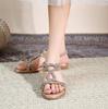 Women Sandals Flat Fashion Rhinestone Summer Sandals Shoes Solid Color Casual Summer Shoes Open-toed Wedge Shoes Woman