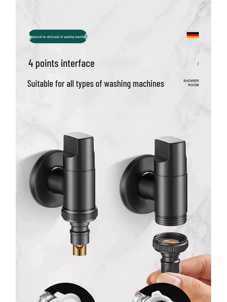 Nine Rose King All-Copper Washing Machine Faucet with 46-Point Universal Valve and Extended Angle, Anti-Detachment Auto Shut-off