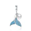 Argento 925 Fascino Conchiglia Blu Perla Marina Animale Tartaruga Stella Marina Ciondolo Adatto Bracciale Collana Gioielli Fai da Te