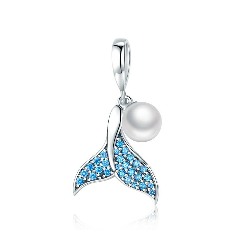 Argento 925 Fascino Conchiglia Blu Perla Marina Animale Tartaruga Stella Marina Ciondolo Adatto Bracciale Collana Gioielli Fai da Te