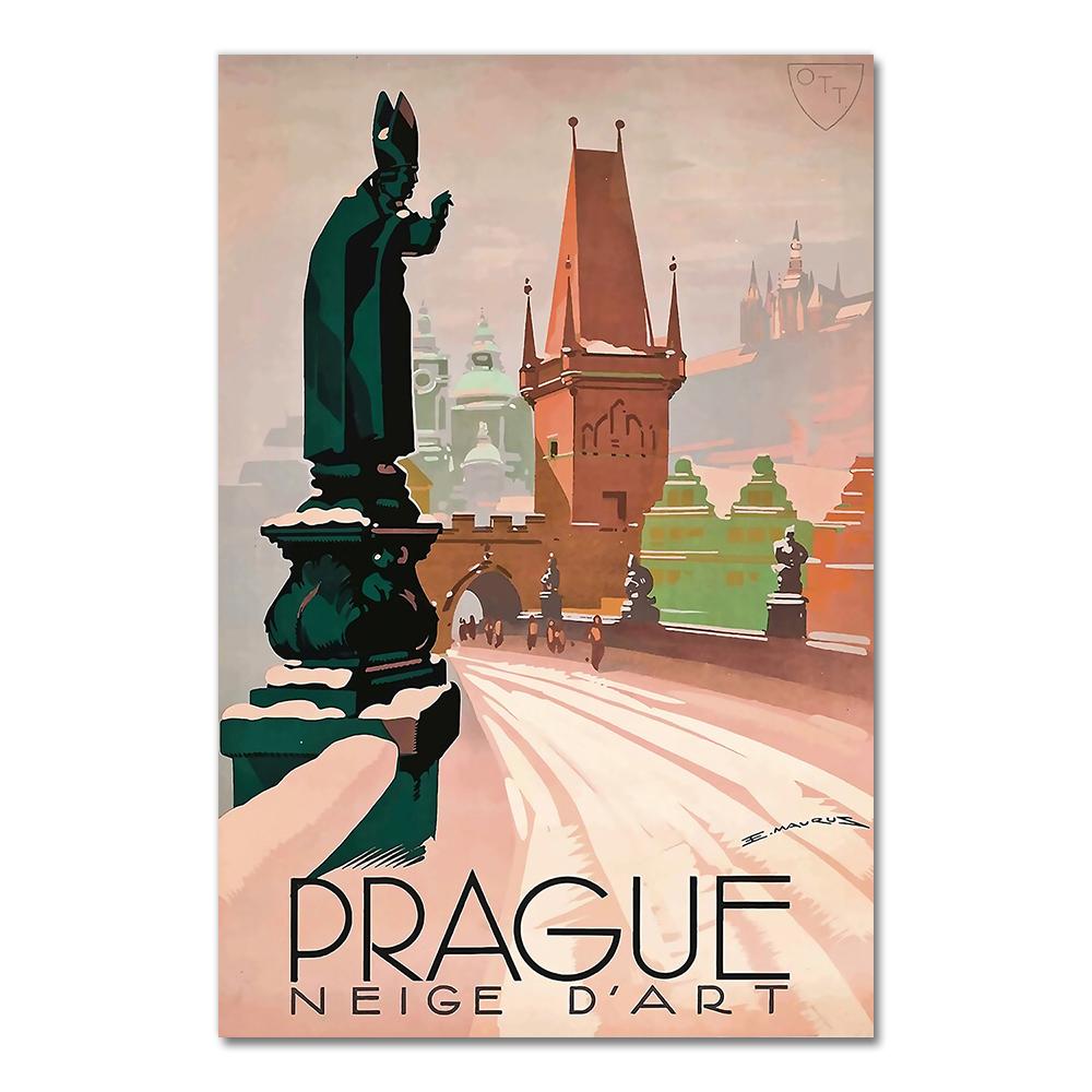 Visit Czech Republic Prague Canvas Paintings Vintage Travel Wall Kraft Posters Coated Wall Stickers Home Decoration Gift