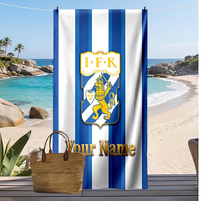 Ifk göteborg Personalisiertes Bedrucktes Strandtuch Fußballlogo Unterstützung Benutzerdefinierter Name Text Saugfähiges Handtuch für Sport Reisen Besonderes Geschenk