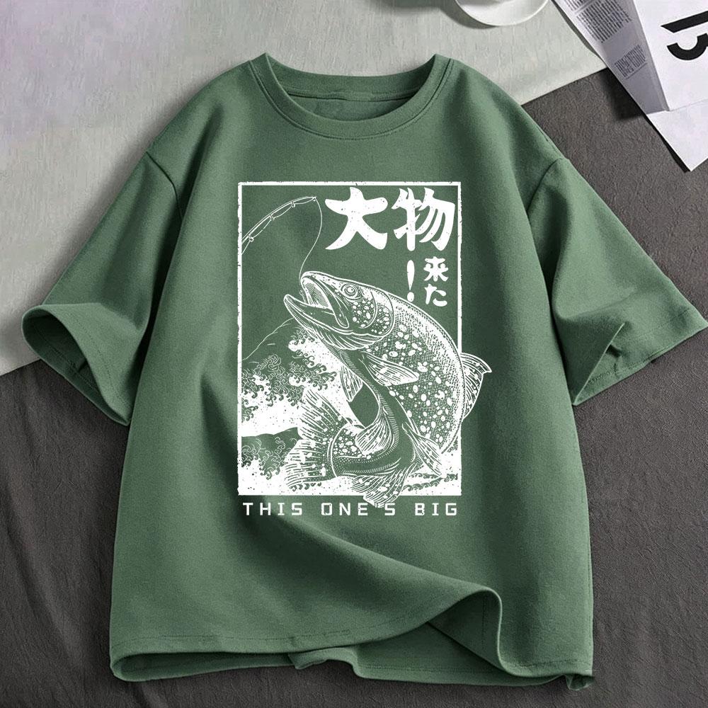 Japanese Fishing Ukiyo-e Fish Wave Graphic T-shirt Fisherman Angler T Shirt Outdoor Nature Fishing Lover Gift T-shirts Clothing