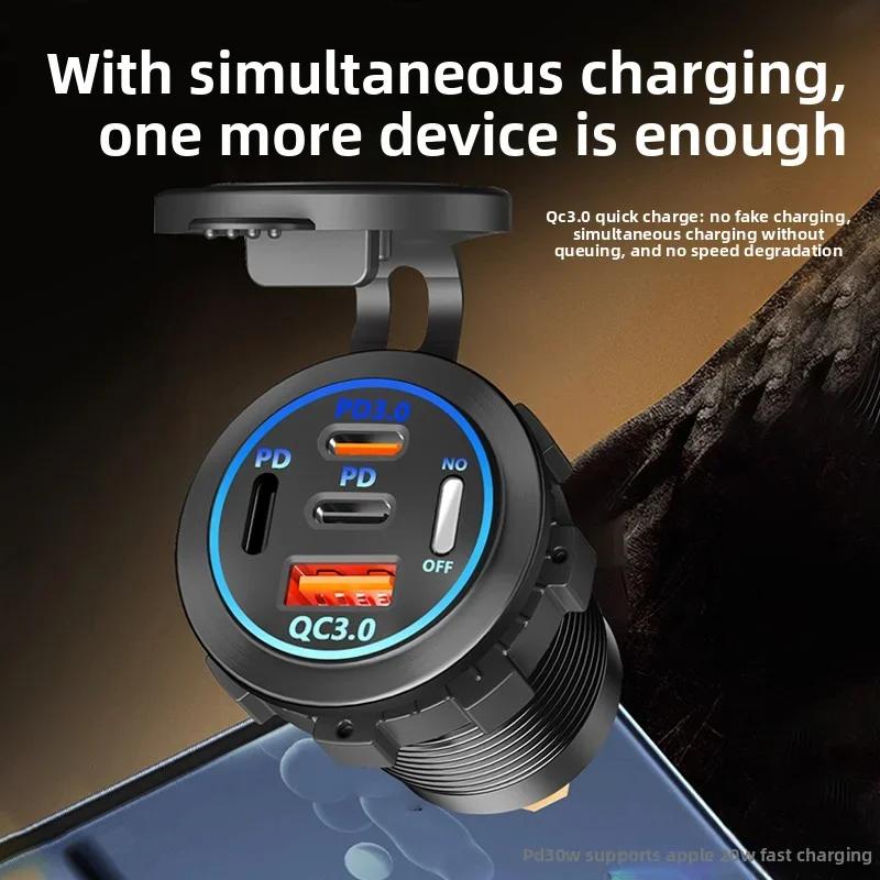 USB Car Charger 12/24V Dual Socket PD3.0 & QC3.0 Car USB Port with LED Voltmeter And On/Off Switch Auto Vehicle Charging Station