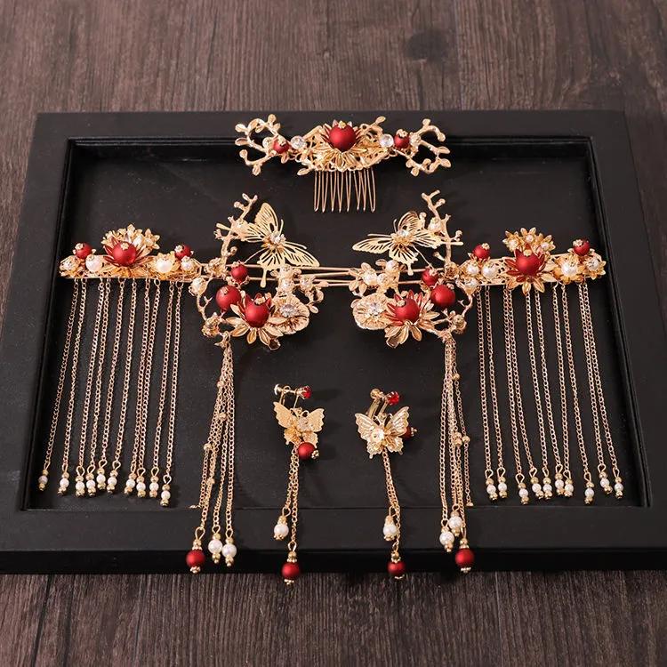 1 Set Xiuhe Headwear Accessories Chinese Hanfu Bridal Hair Accessories Set Tassel Dragon Phoenix Coat Hair Accessories Gifts