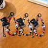 Creative new cat bow beaded mobile phone chain keychain exquisite cute bag pendant small gift wholesale