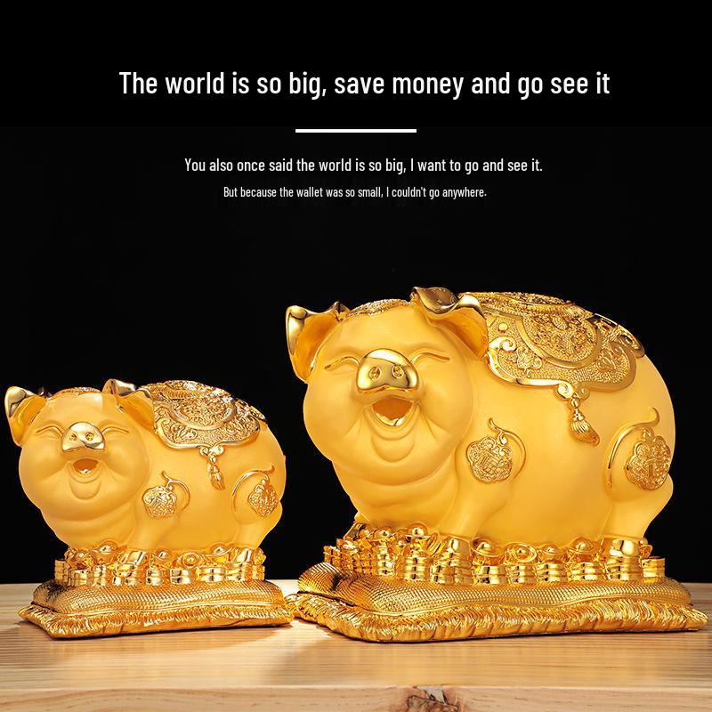 Gold Pig Coin Bank - Wealth-Attracting Figurine Gift for Children & Adults, Creative Birthday Present for Those Born in the Year of the Pig