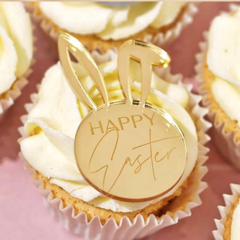 WTEMPO DIY Happy Easter Easter Rabbit Mirror Cake Pendant Cupcake Decoration Gift Label