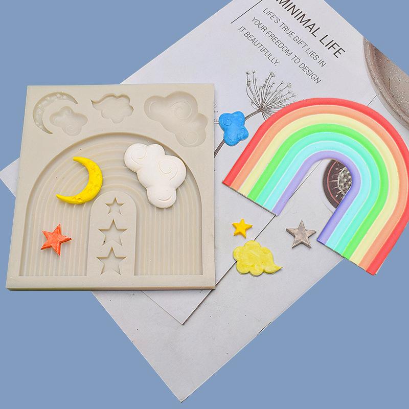 Large Rainbow Stars Cloud Moon Fondant Cake Silicone Mold Chocolate Gumpaste Mold Cupcake Topper Baking Cake Decorating Tools