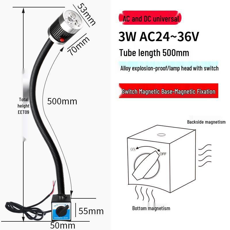 LED Pracovní světlo pro obráběcí stroje – Hadicové magnetické světlo s husím krkem pro CNC soustruh 24V/220V