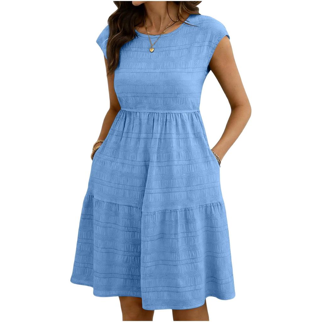 Women Short Sleeve Dress With Pockets Lightweight Casual Dresses