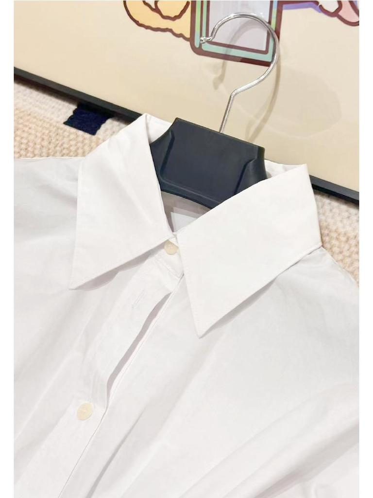 2024 Women's Summer Long Sleeve Shirt Dress with Turn-Down Collar and Waist Tie