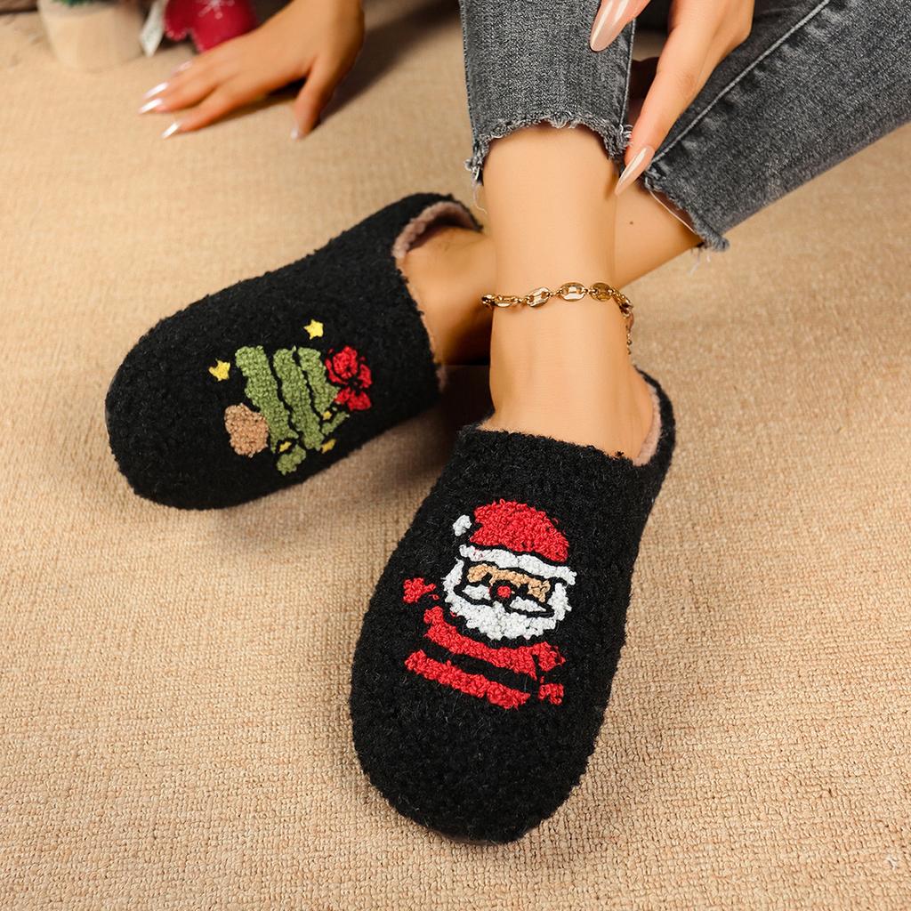 Women's new cotton slippers Christmas new slippers Women's autumn and winter home slippers Women's cotton shoes one pedal