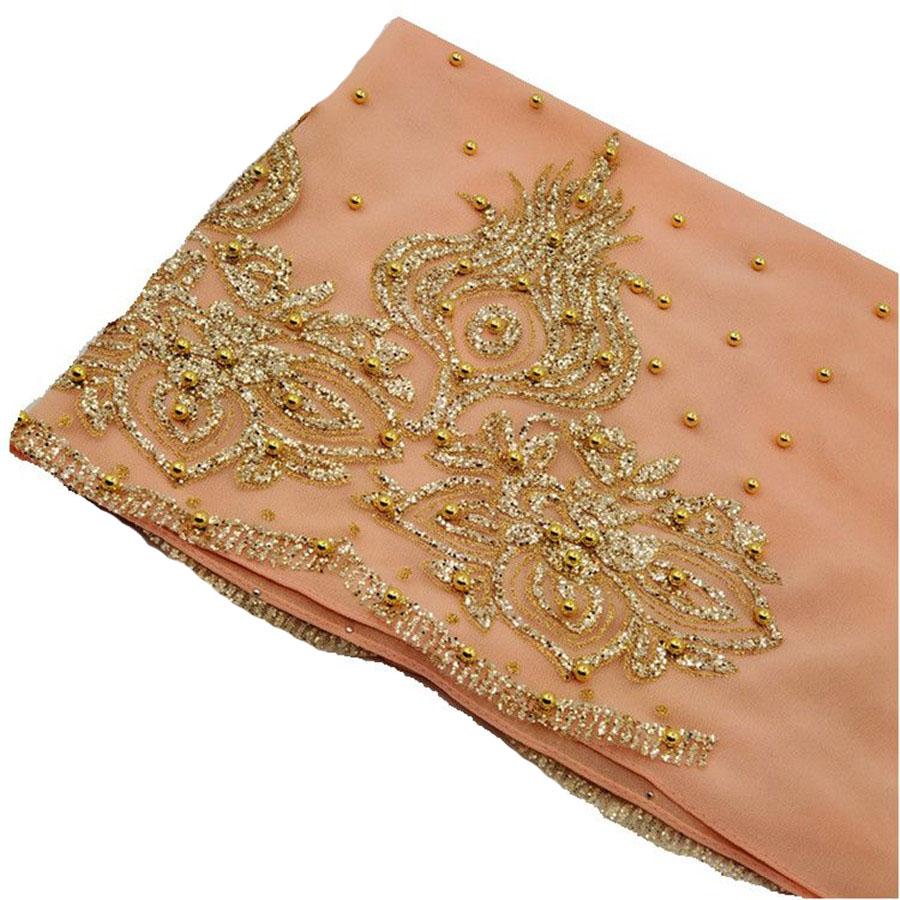 Premium Chiffon Hijabs Scarf Shimmer Gold Glitters Beads Hijab for Muslim Woman Head Scarf Shawl Wrap Lightweight