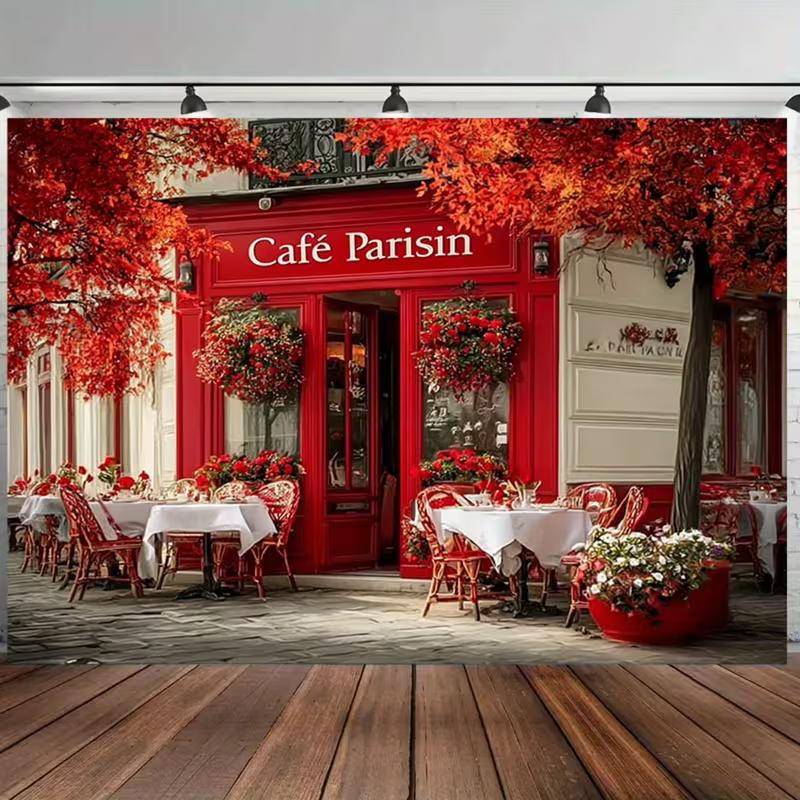2D Red French Café Background for Travel Photoshoot