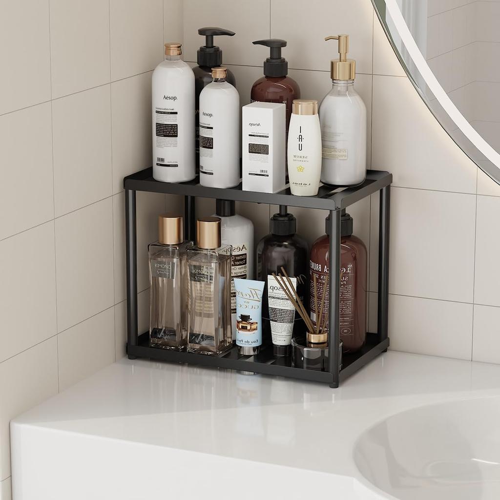 2 Tier Bathroom Counter Organizer, Rectangular Vanity Organizer Shelf, Skincare and Makeup Countertop Storage Rack for Kitchen, Bathroom, Bedroom,
