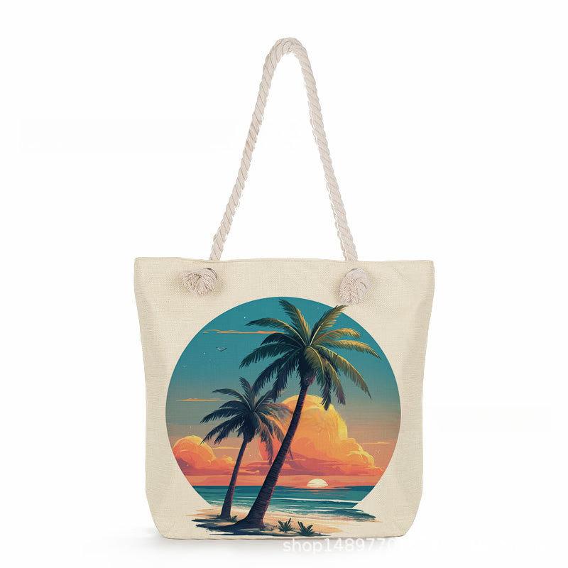 Multifunctional  Beach shells Printed Thick Rope Shoulder Beach Bag 7575