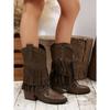 Vintage Tassel Boots 2025 Winter New Rivet Pointed Toe Plus Size Western Mid-leg Boots