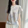 Womens Gradient Print Round Neck Short Sleeve Knit Top