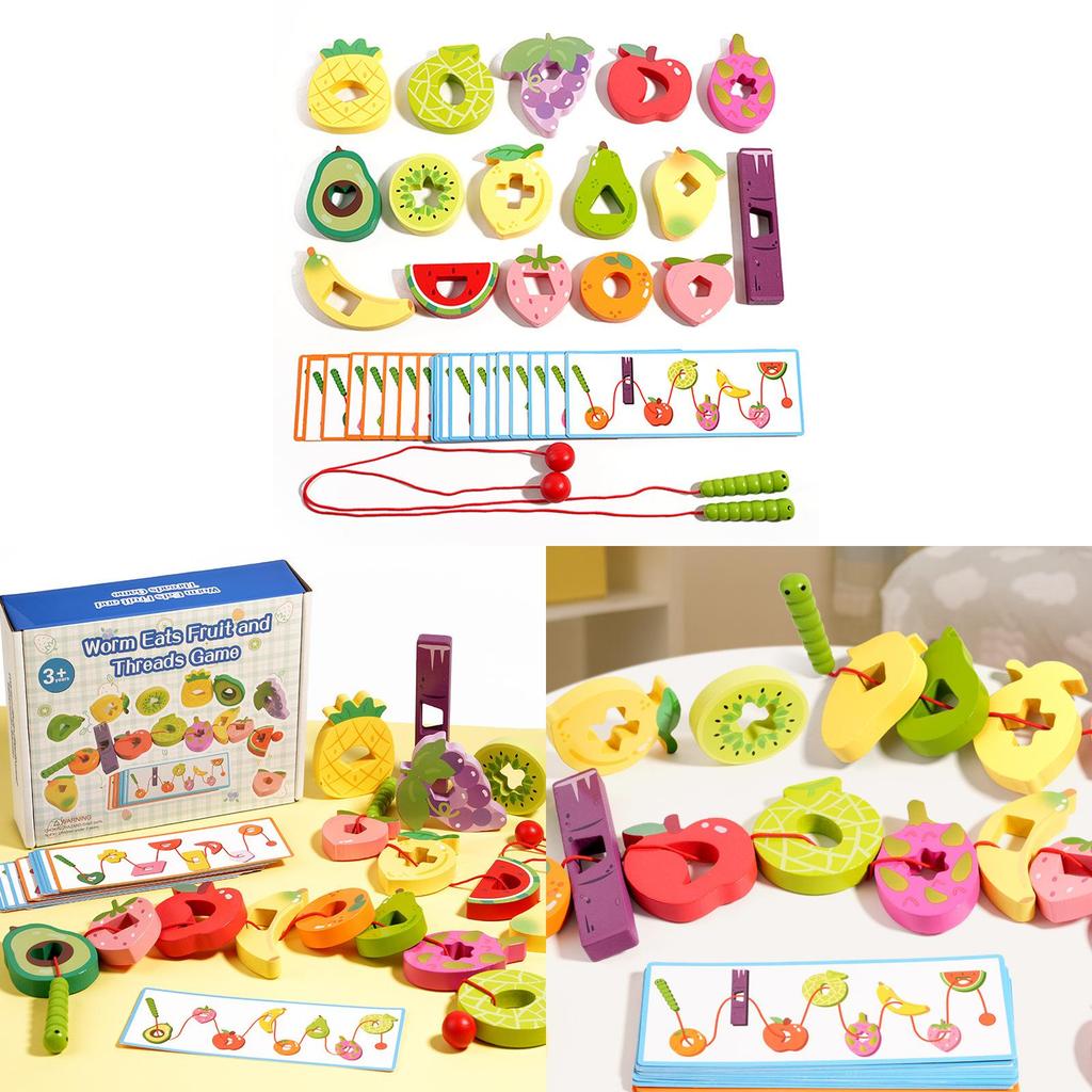 Gioco di infilare la frutta in legno per bambini Giocattoli educativi Gioco interattivo di logica