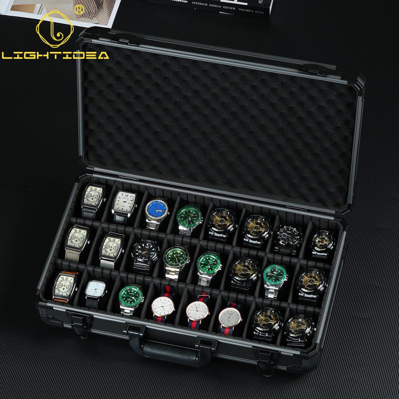 Smoky Grey Aluminum Alloy Multifunction Watch and Jewelry Display Box with Transparent Lid