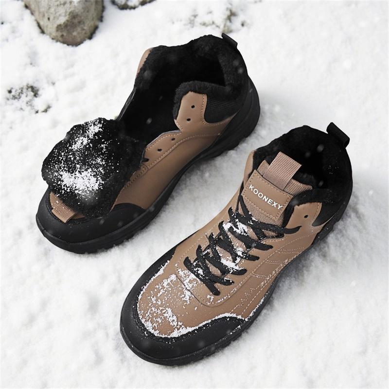 Men's Fleece Warm Men Snow Boots and Comfortable Soft Anti Slip Hiking Shoes Men's Versatile Trendy Casual Sports Shoes