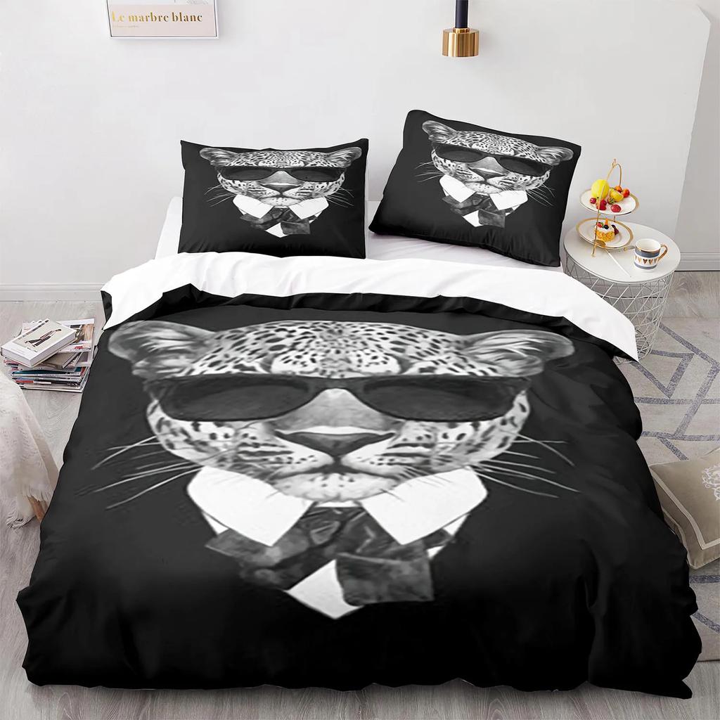 Leopard Duvet Cover King Queen Size Black Panther Bedding Set For Teens Boys Men Cheetah Quilt Cover Wild Animal Comforter Cover