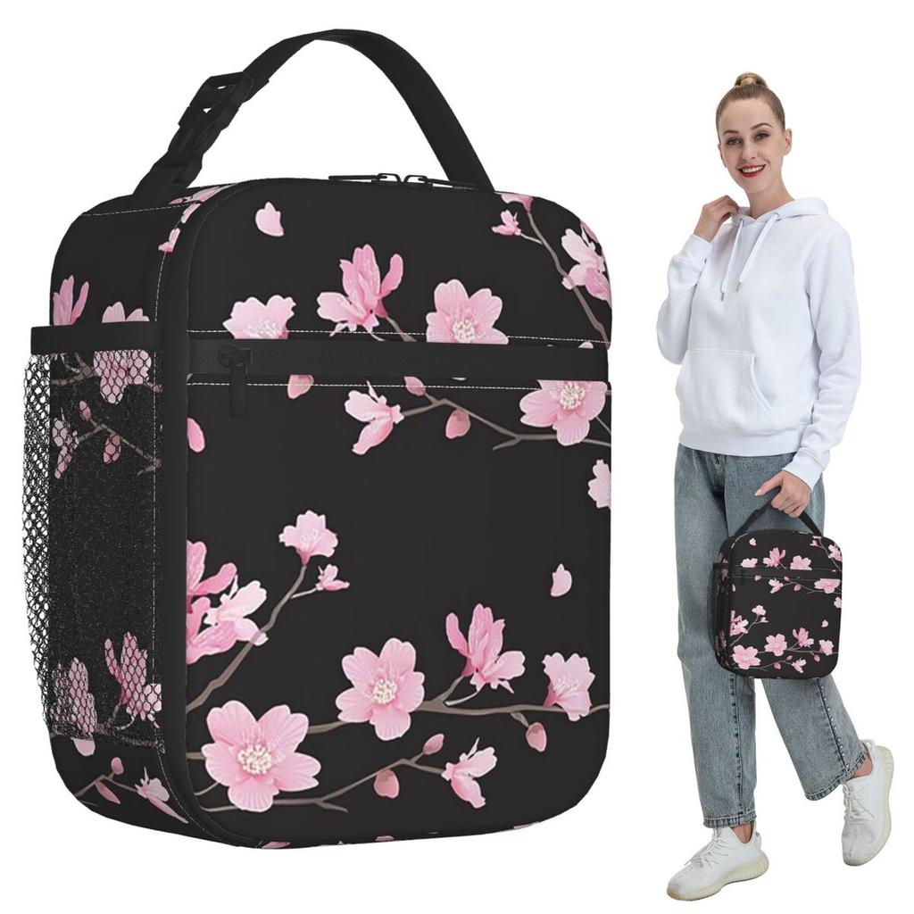 Cherry Blossom Flower Plant Insulated Lunch Bag for Women Office Cooler Thermal Food Box Tote Leakproof Lunch Boxes Container