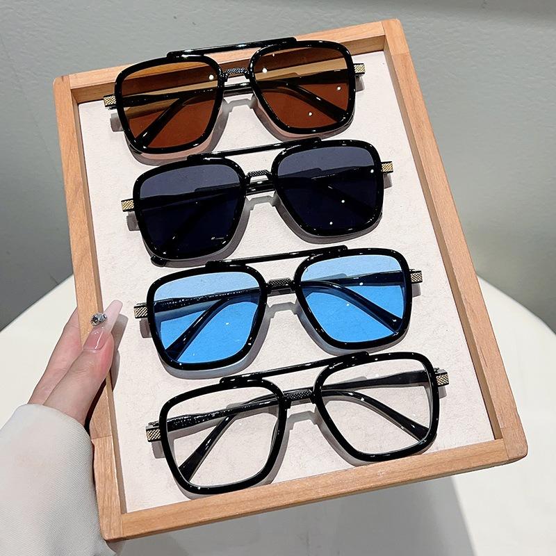 Non-polarized Vintage Punk Double Girder Large Square Frame Leisure Sunglasses Men Women Outdoor Travel Anti Strong Light Eyeglasses