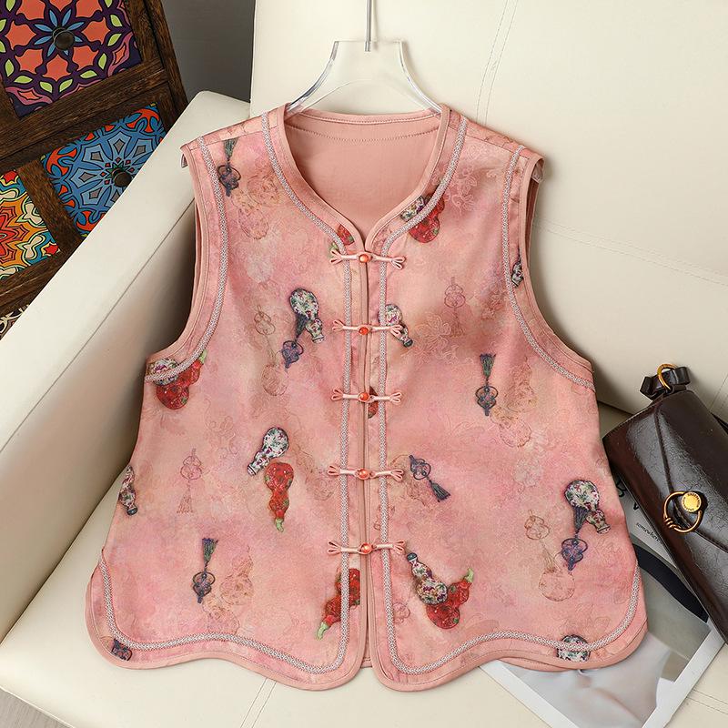 2026 New Chinese Style Jacquard Tang Suit Vest - Round Neck, Fashionable National Style Outerwear 4XL розовый