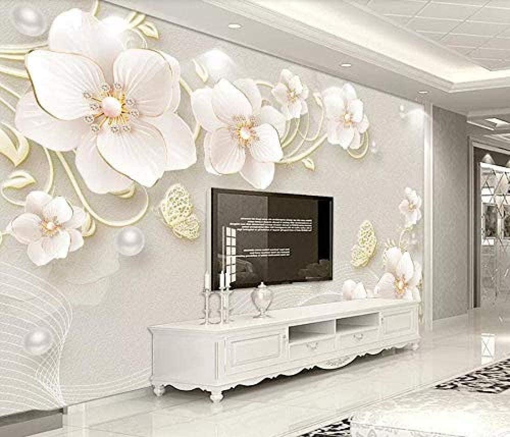 

Embossed Jewel Flower Wallpaper Butterfly Modern Wall Paper Living Room Bedroom Children s Room 3d Effect Wall Mural 200 cm(W) x 140 cm(H)
