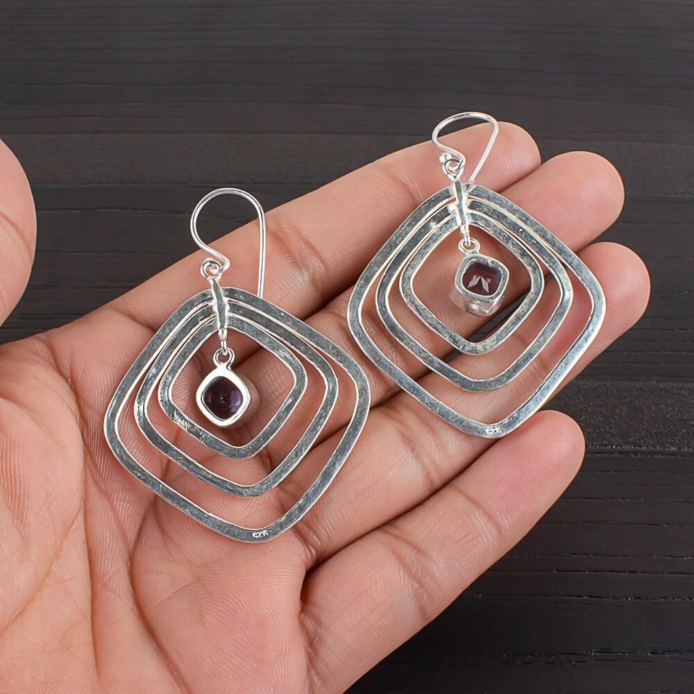 Iolite Gemstone 925 Sterling Silver Handmade Jewelry Earrings2.44" Gift For Her EE-70-2