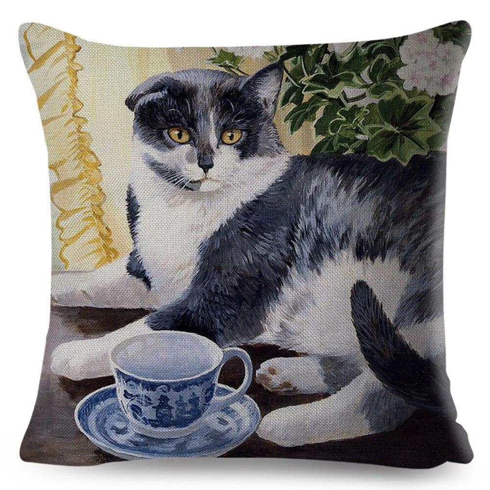 Pet Cartoon Animal Pillowcase Cute Watercolor Cat Cushion Cover Decor Sofa Home Car Children's Room Pillowcase