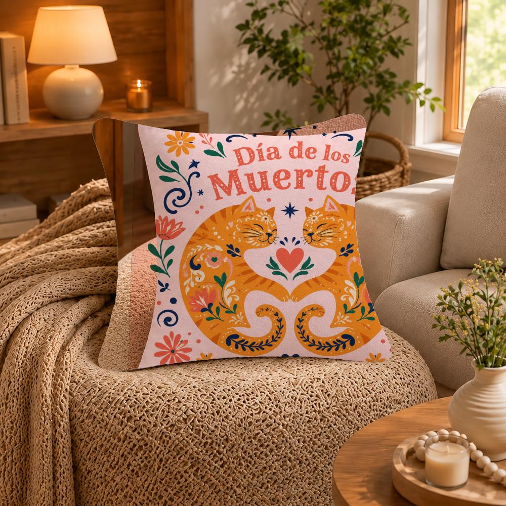 Style Day Of The Dead Cushion Cover Short-Plush Cushion Cover Pillowcase — Suitable For Sofas Bedrooms And Home Decor