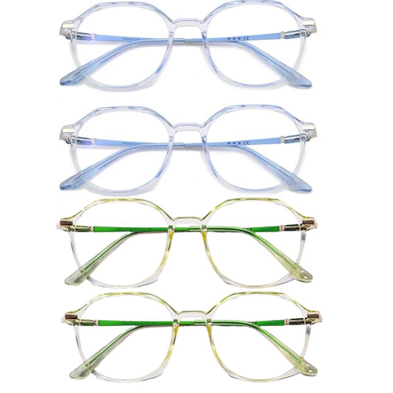 4PCS Fashion Round Glasses Replaceable Lens Plain Transparent Computer Eyeglasses Anti-Blue Light Elegant Eyewear Women Men