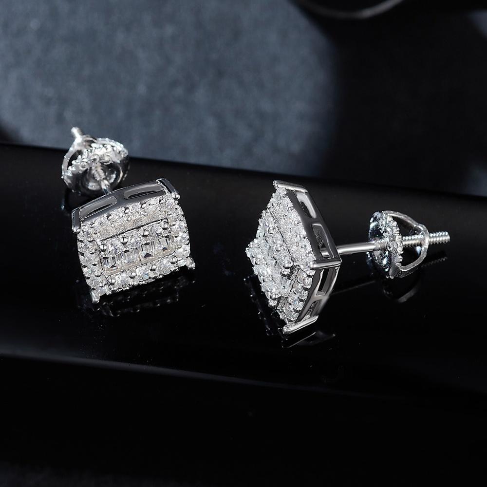 Rectangle Cut Moissanite Stud Earrings Square 14K White Gold Plated Earring