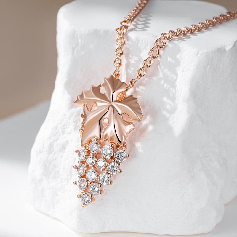 Kienl Full Shiny Natural Zircon Big Pendant Necklace For Women  Rose Gold Color Crystal Grape Pendant Daily Vintage Jewelry