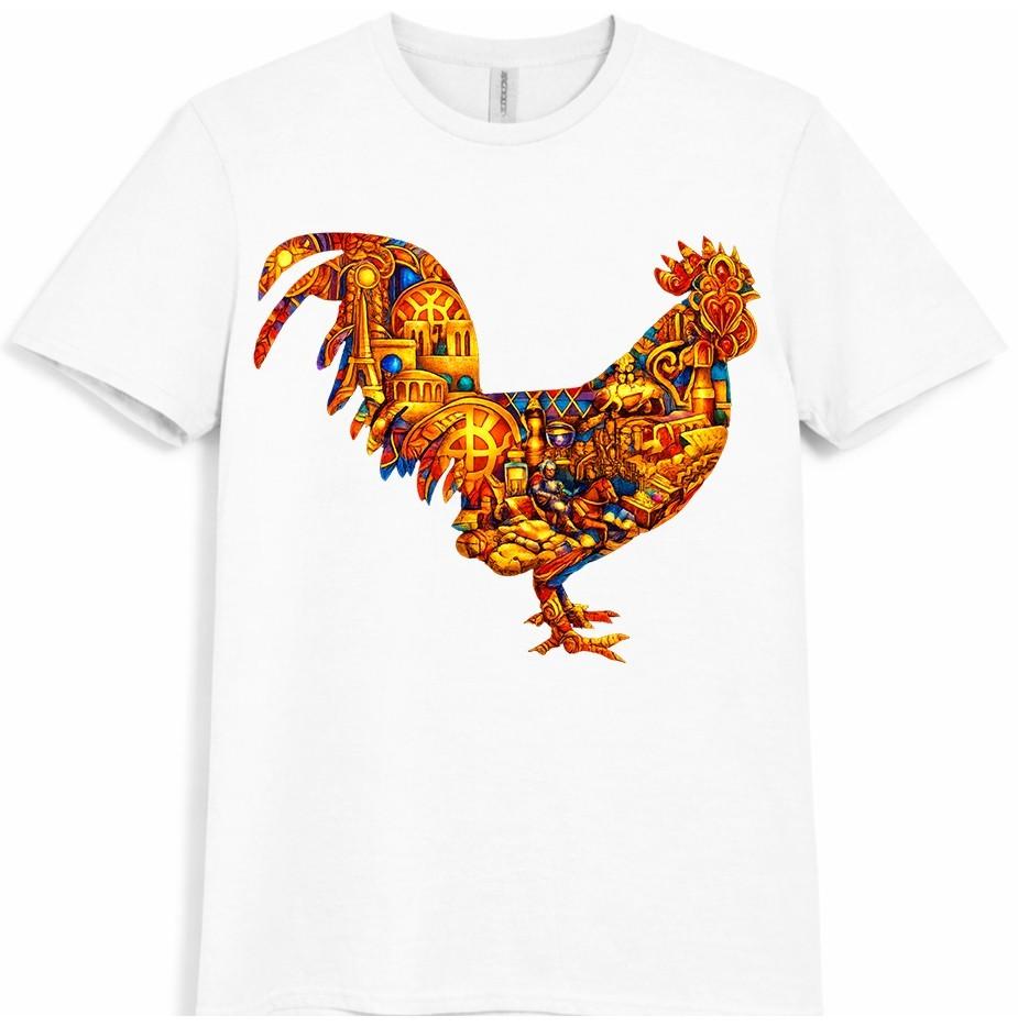Rooster T Shirt Mosaic Art Graphic Tee Colorful Chicken Farm Country Design Top