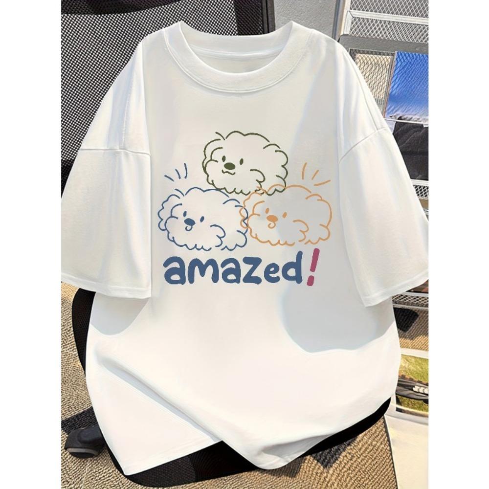 

Three Cartoon Puppy Pattern Printed Loose Top Summer Short Sleeved Men s and Women Casual Round Neck Fashionable Women s T-shirt S