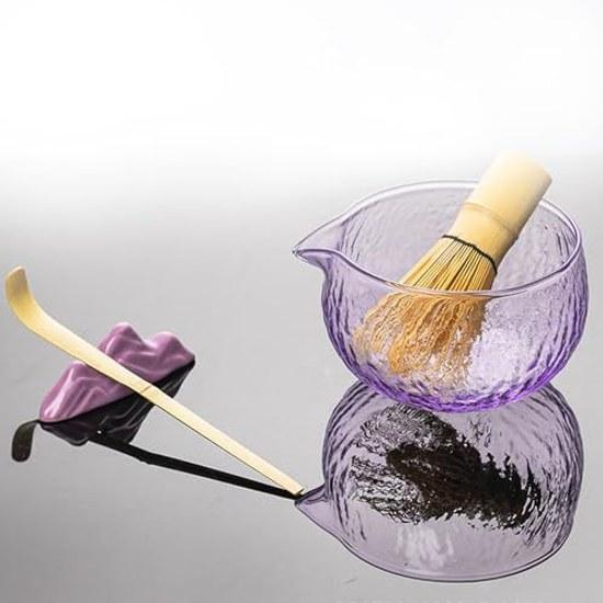 MiniMood Matcha Bowl Set Heat-Resistant Glass Tea Ceremony Utensils Gift Transparent Clear + Chasen Stand Traditional Craft Design Japanese Style