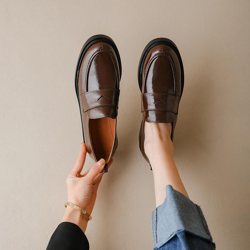 Fashion Retro Women's Shoes Spring 2025 Genuine Leather Woman Shoes Oxfords Loafers Round Toe Bullock Platform Shoes Zapatos De Mujer