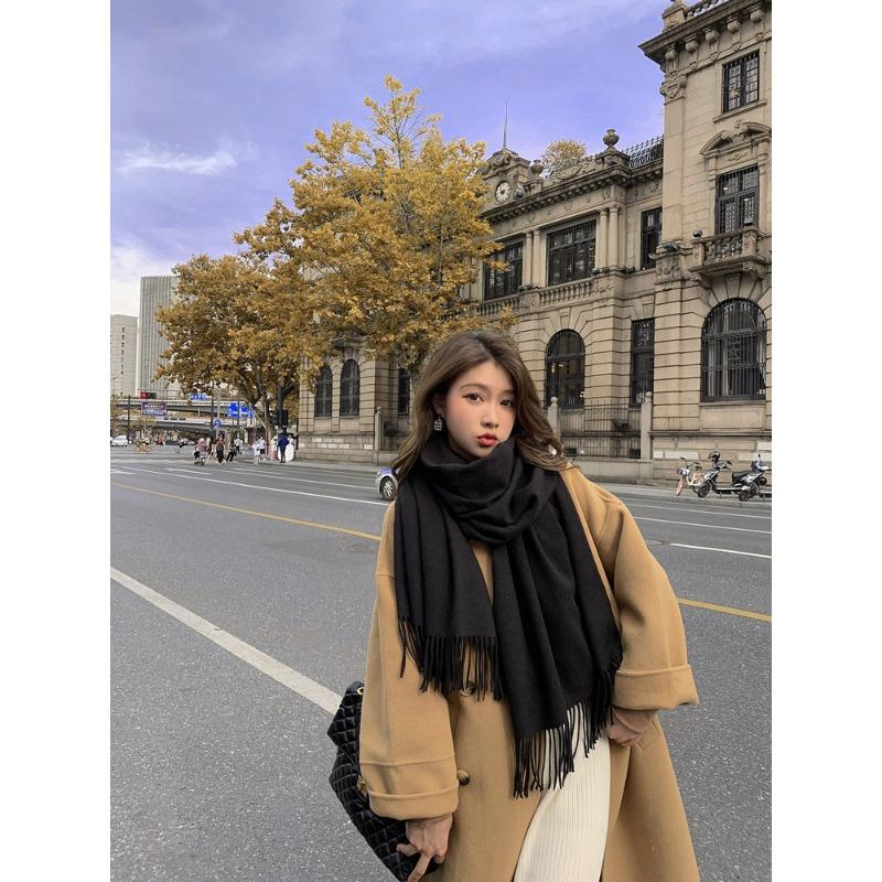 Solid Color Scarf Women's Winter Thickened Imitation Cashmere Scarf New Men's Shawl Wool Cashmere Scarf