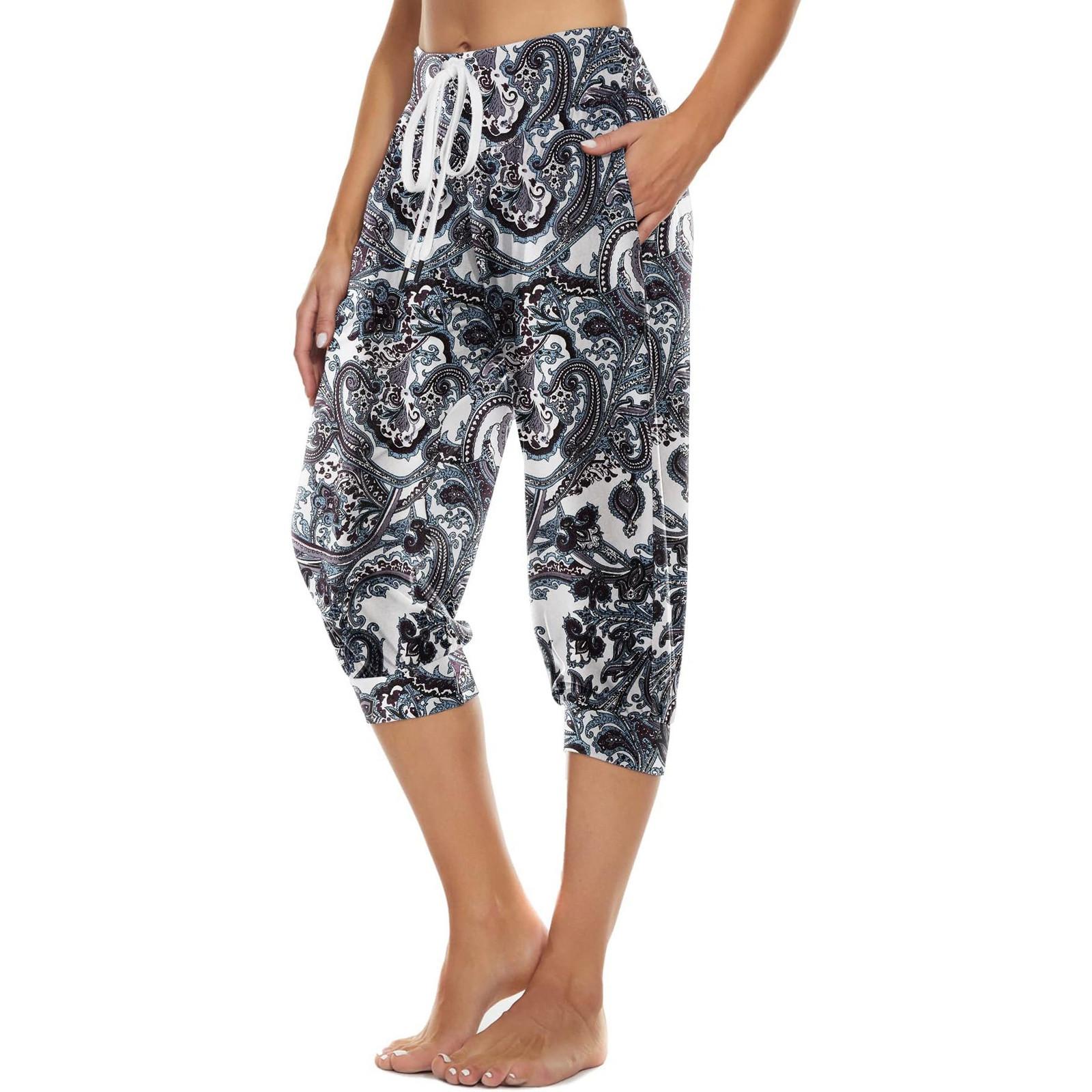 

Женские летние свободные брюки с ретро-принтом Seven Pants, спортивные штаны для йоги и дома, штаны для бега с карманами XXL белый